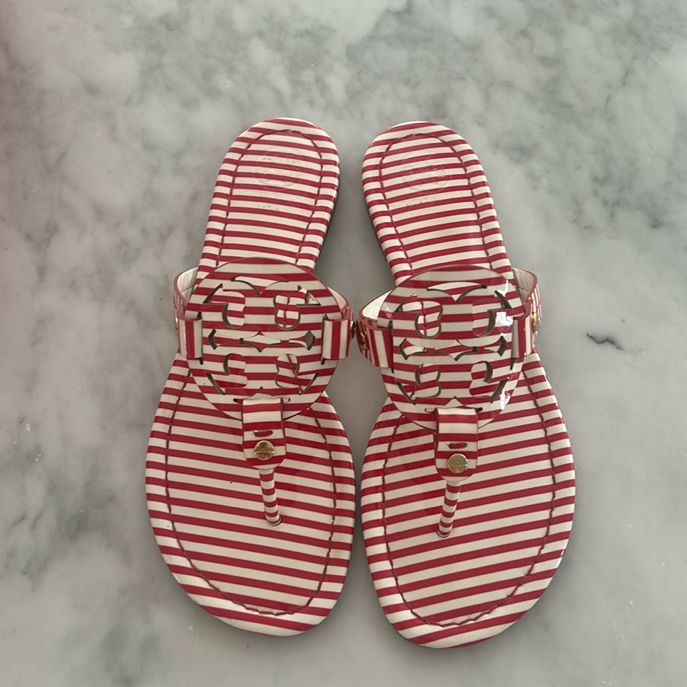 Tory Burch Miller sandal size 7.5 red and white stripe